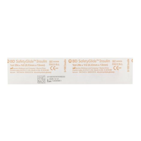 SafetyGlide™ Syringe Insulin w/needle 1cc 29g x .5 Inch