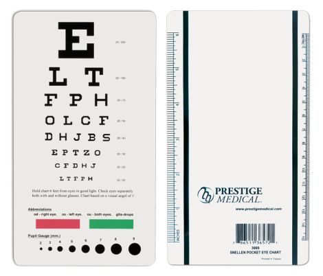 Pocket Snellen Eye Chart , 3 7/8 x 7 5/16 Inch