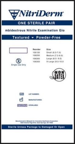 Nitrile Exam Glove, Sterile Pairs, Powder Free, NitriDerm