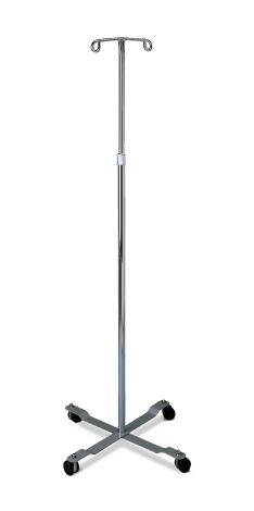 Chrome IV Pole with 2 Hooks and 4 Casters