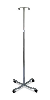 Chrome IV Pole with 2 Hooks and 4 Casters